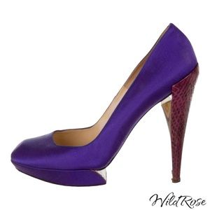 NICHOLAS KIRKWOOD Purple Satin Almond Toe Python Stiletto Platform Heels 41